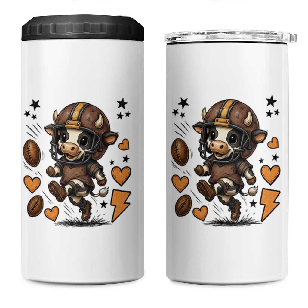 Football Lover 4 in 1 Can Cooler Tumbler Cute Dairy Cow Playing Football - Wonder Print Shop