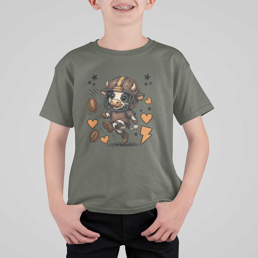 Football Lover T Shirt For Kid Cute Dairy Cow Playing Football - Wonder Print Shop