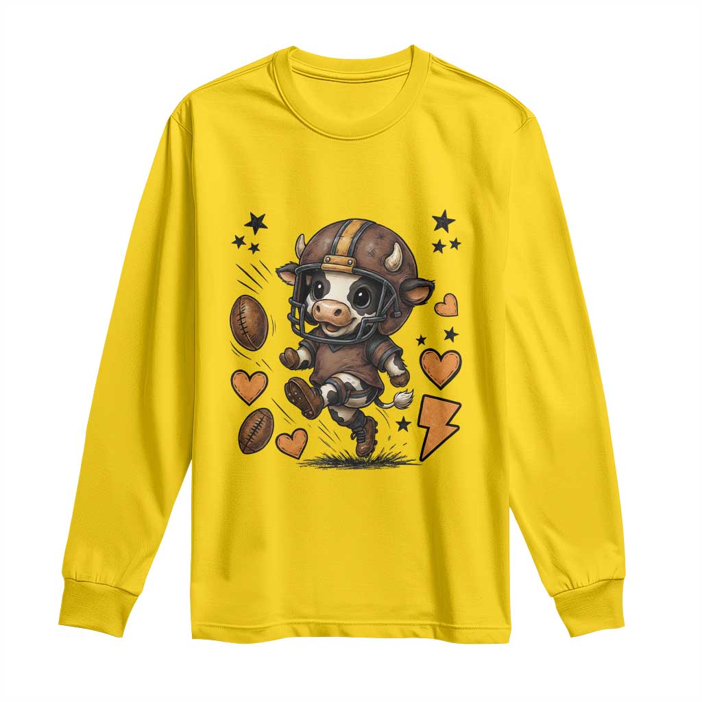 Football Lover Long Sleeve Shirt Cute Dairy Cow Playing Football - Wonder Print Shop
