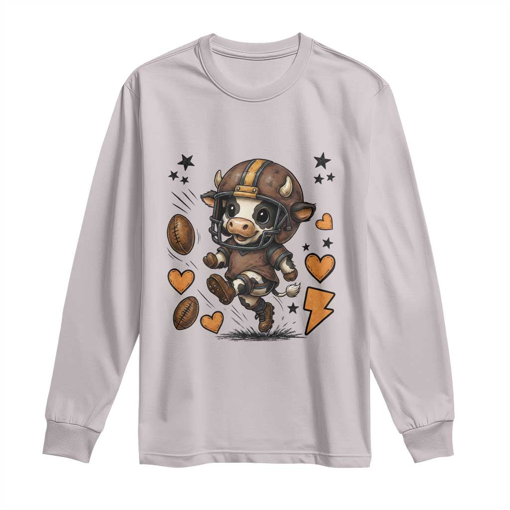 Football Lover Long Sleeve Shirt Cute Dairy Cow Playing Football - Wonder Print Shop