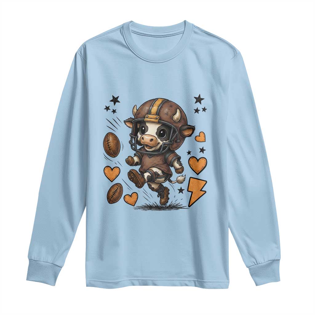 Football Lover Long Sleeve Shirt Cute Dairy Cow Playing Football - Wonder Print Shop