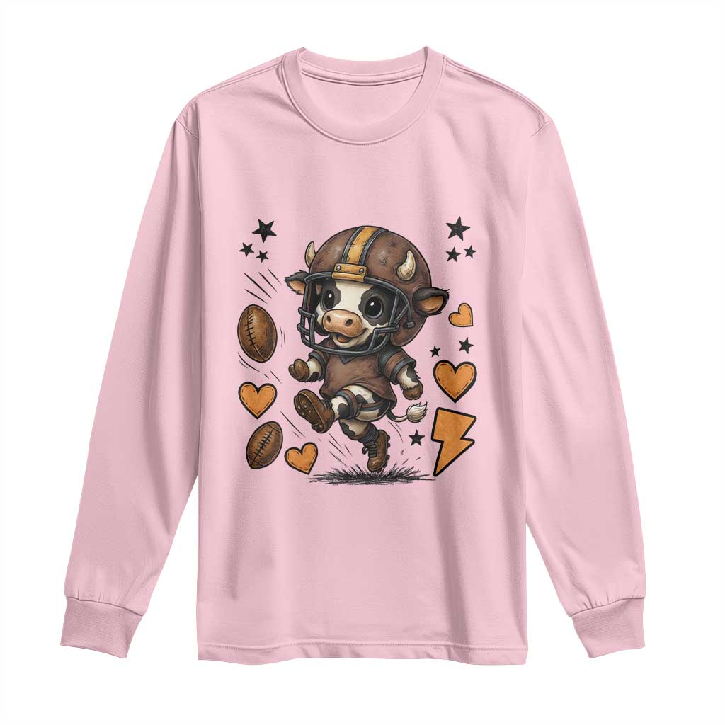 Football Lover Long Sleeve Shirt Cute Dairy Cow Playing Football - Wonder Print Shop