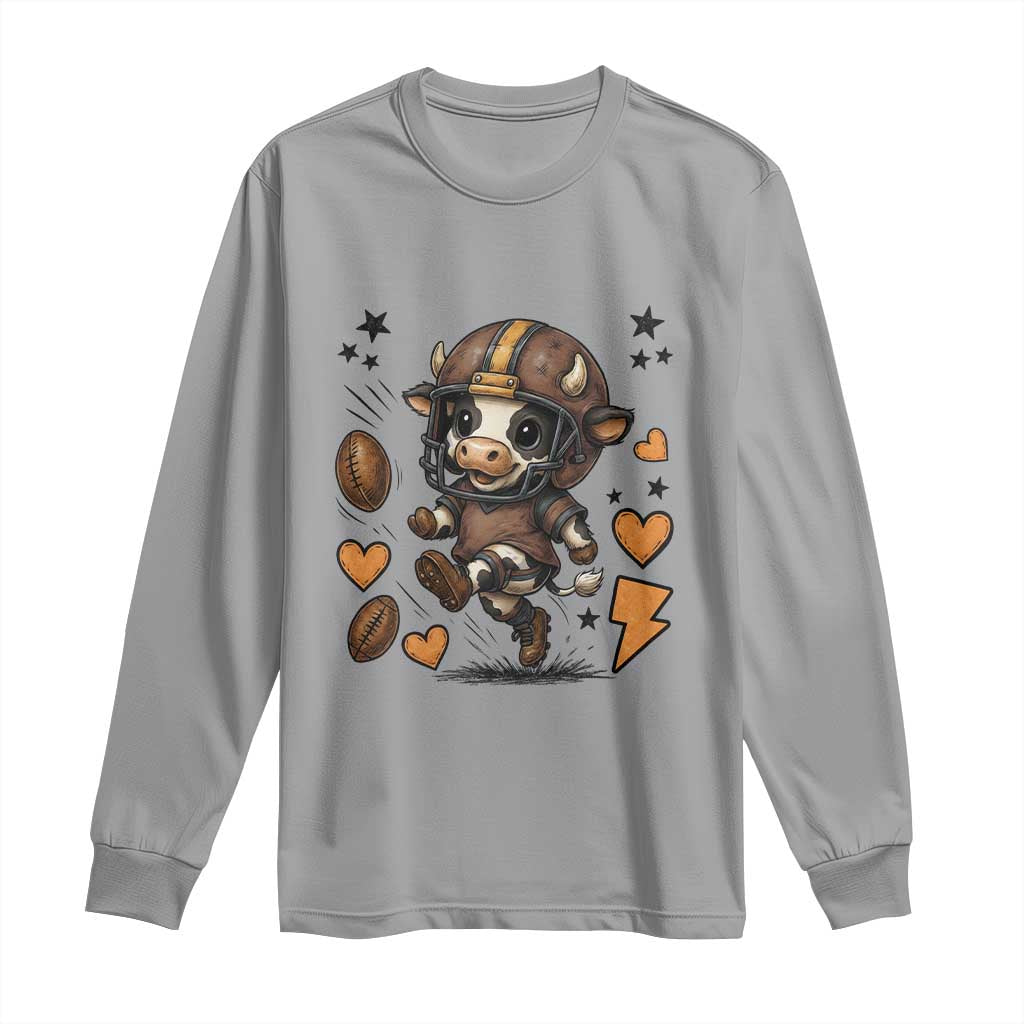 Football Lover Long Sleeve Shirt Cute Dairy Cow Playing Football - Wonder Print Shop