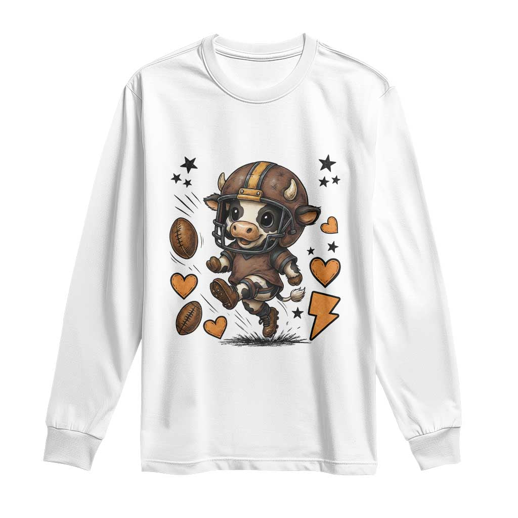 Football Lover Long Sleeve Shirt Cute Dairy Cow Playing Football - Wonder Print Shop