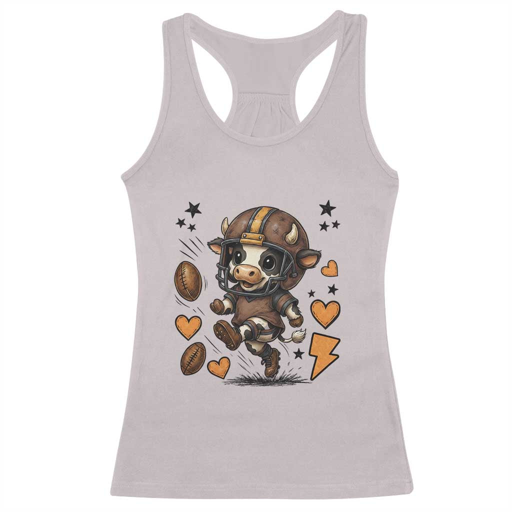 Football Lover Racerback Tank Top Cute Dairy Cow Playing Football - Wonder Print Shop