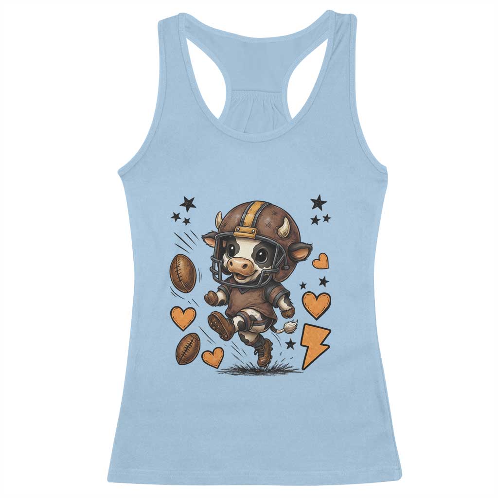 Football Lover Racerback Tank Top Cute Dairy Cow Playing Football - Wonder Print Shop