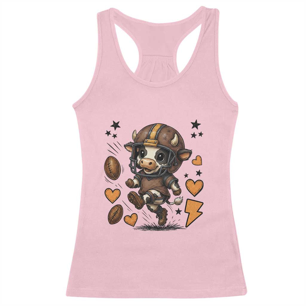 Football Lover Racerback Tank Top Cute Dairy Cow Playing Football - Wonder Print Shop