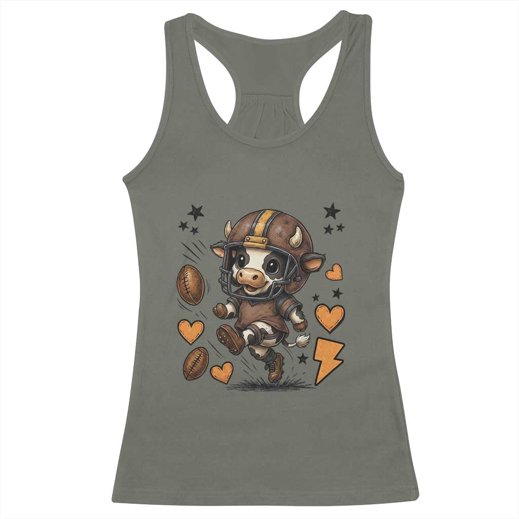 Football Lover Racerback Tank Top Cute Dairy Cow Playing Football - Wonder Print Shop