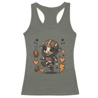 Football Lover Racerback Tank Top Cute Dairy Cow Playing Football - Wonder Print Shop