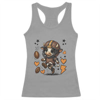 Football Lover Racerback Tank Top Cute Dairy Cow Playing Football - Wonder Print Shop