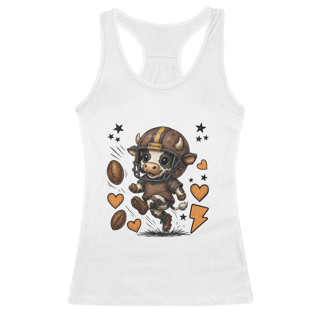 Football Lover Racerback Tank Top Cute Dairy Cow Playing Football - Wonder Print Shop