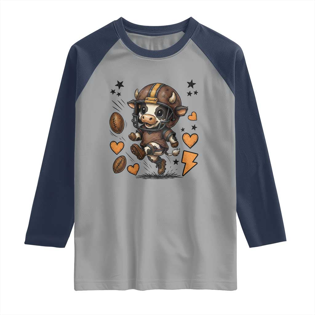 Football Lover Raglan Shirt Cute Dairy Cow Playing Football - Wonder Print Shop