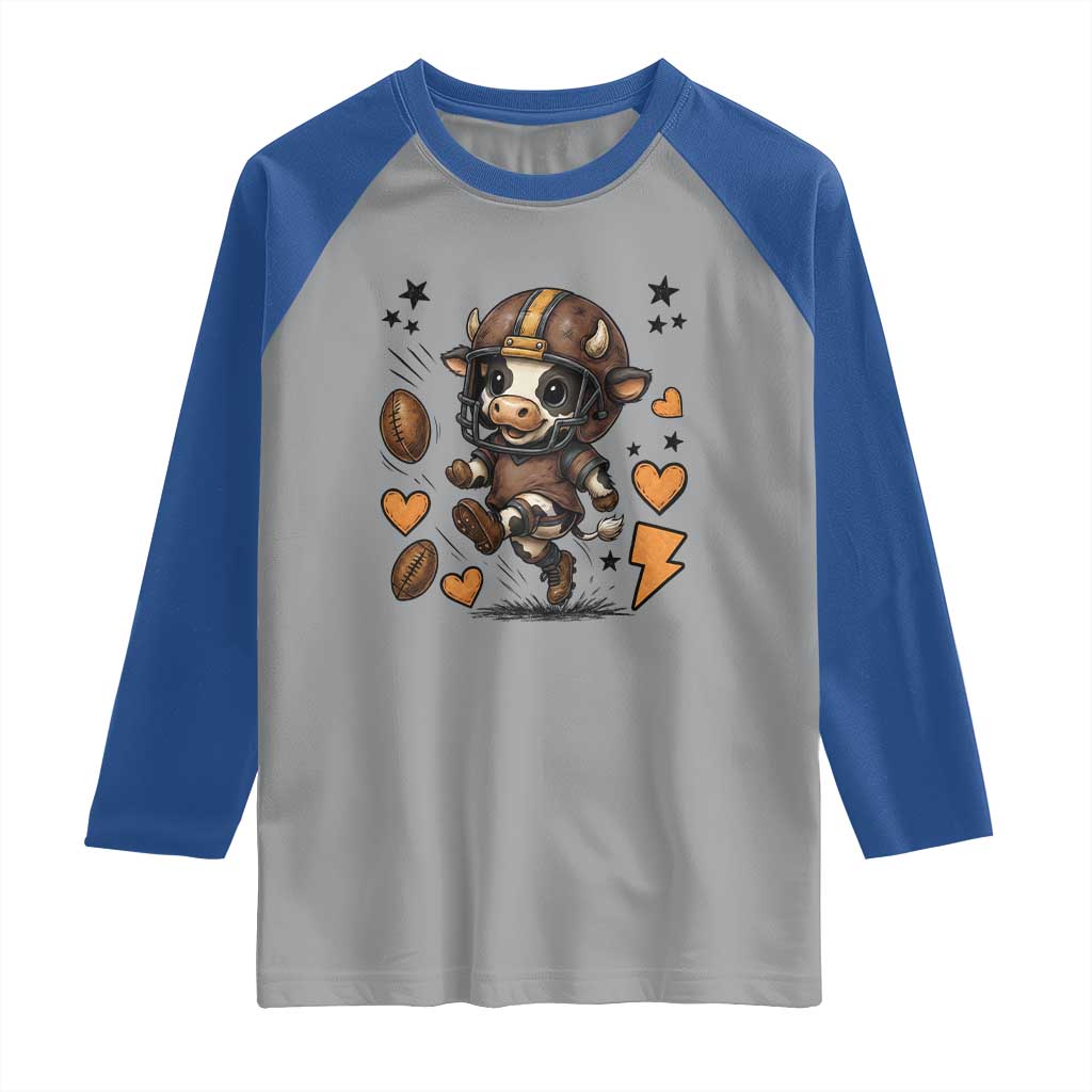 Football Lover Raglan Shirt Cute Dairy Cow Playing Football - Wonder Print Shop
