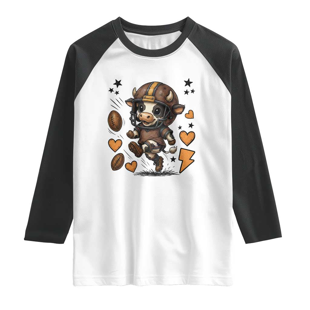 Football Lover Raglan Shirt Cute Dairy Cow Playing Football - Wonder Print Shop