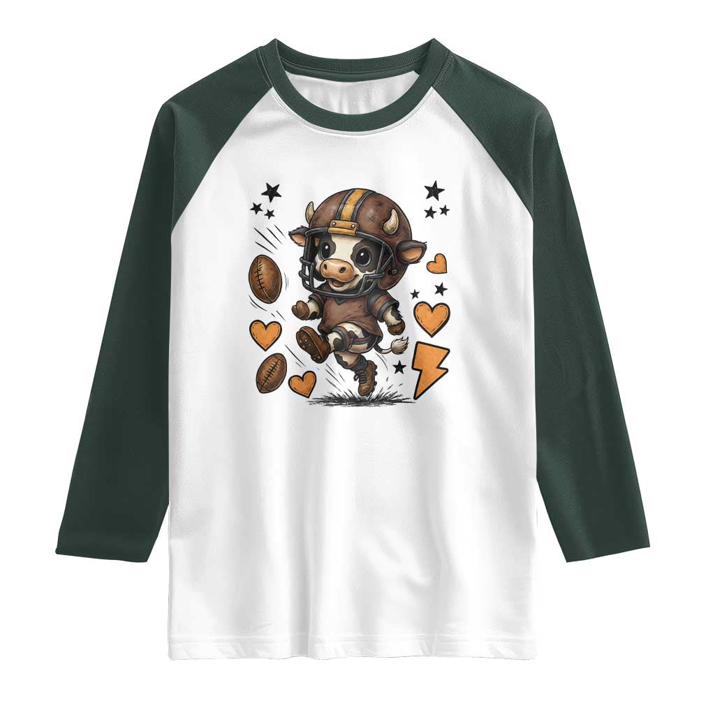 Football Lover Raglan Shirt Cute Dairy Cow Playing Football - Wonder Print Shop
