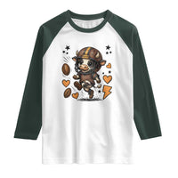 Football Lover Raglan Shirt Cute Dairy Cow Playing Football - Wonder Print Shop