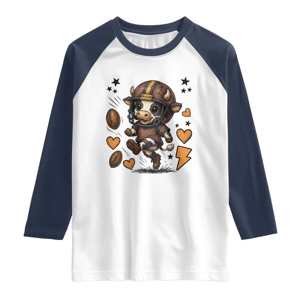 Football Lover Raglan Shirt Cute Dairy Cow Playing Football - Wonder Print Shop