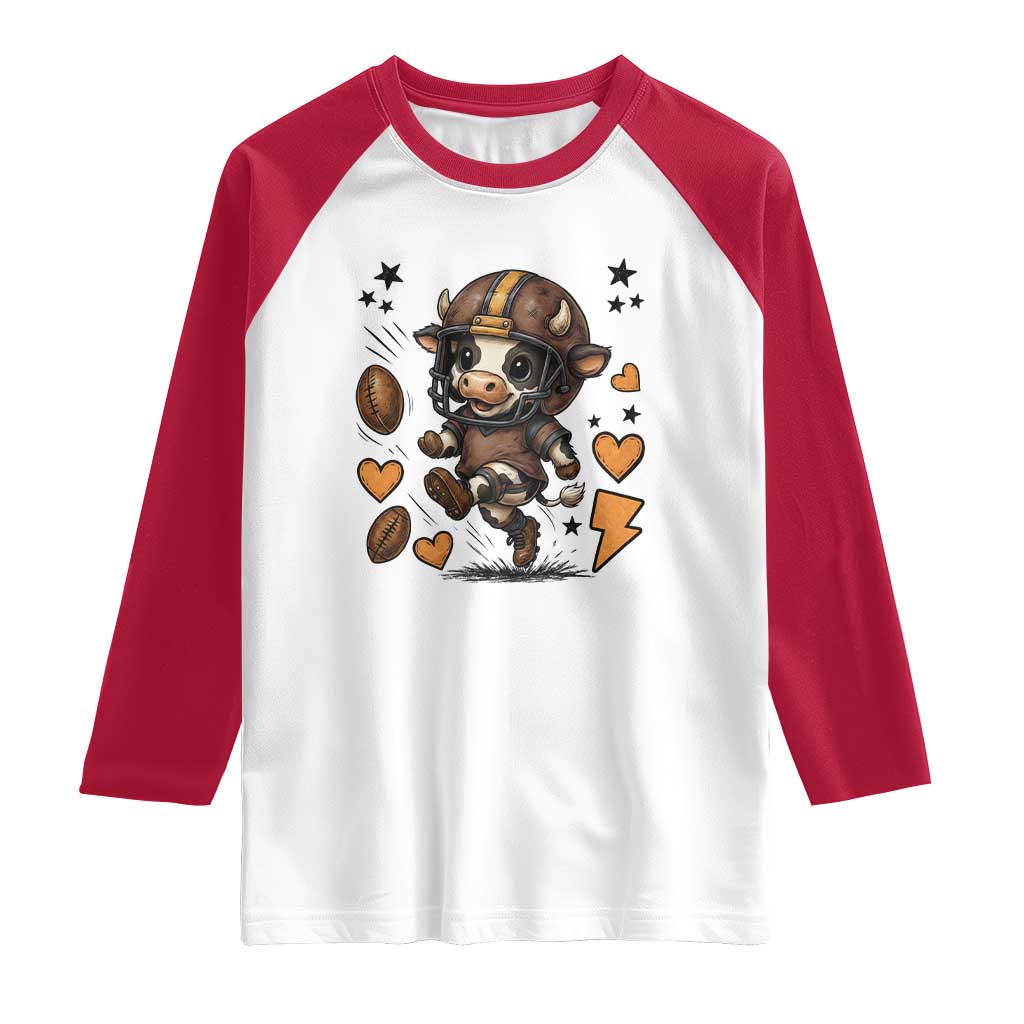 Football Lover Raglan Shirt Cute Dairy Cow Playing Football - Wonder Print Shop