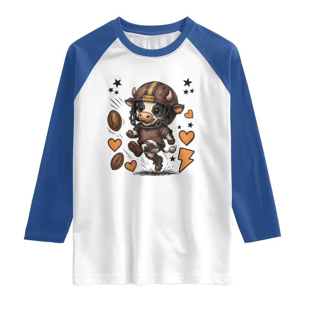 Football Lover Raglan Shirt Cute Dairy Cow Playing Football - Wonder Print Shop