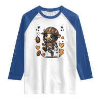 Football Lover Raglan Shirt Cute Dairy Cow Playing Football - Wonder Print Shop
