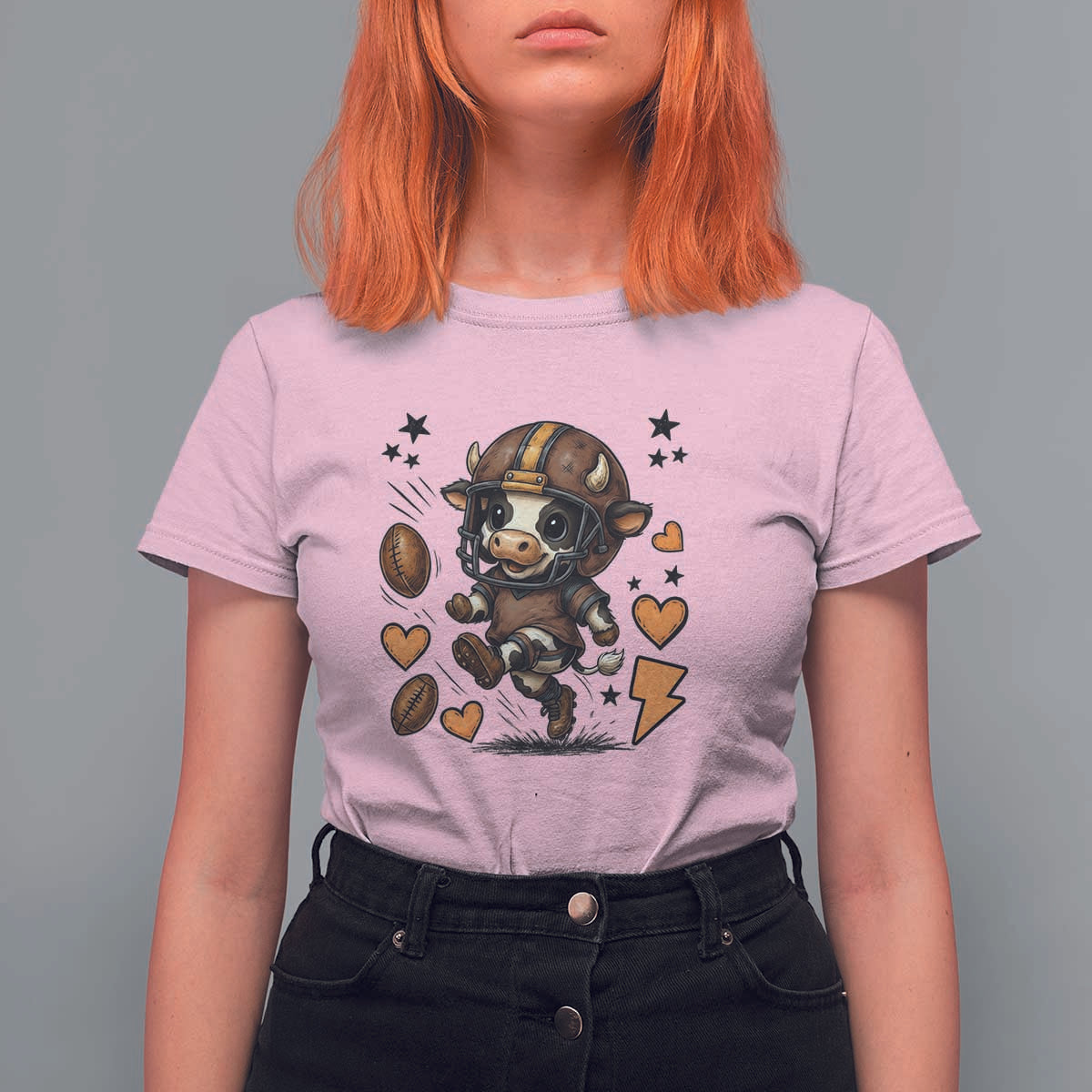 Football Lover T Shirt For Women Cute Dairy Cow Playing Football - Wonder Print Shop