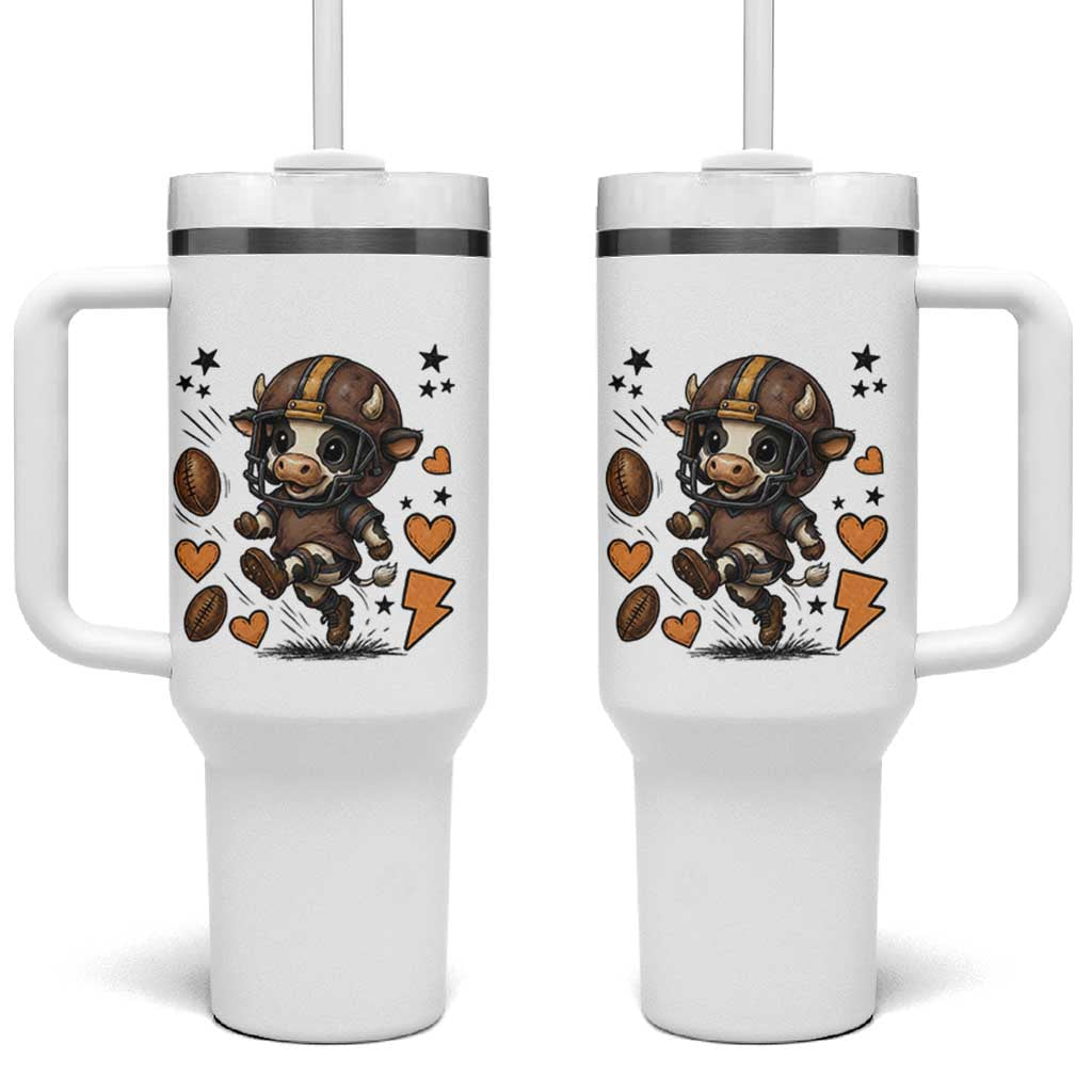 Football Lover Tumbler With Handle Cute Dairy Cow Playing Football - Wonder Print Shop