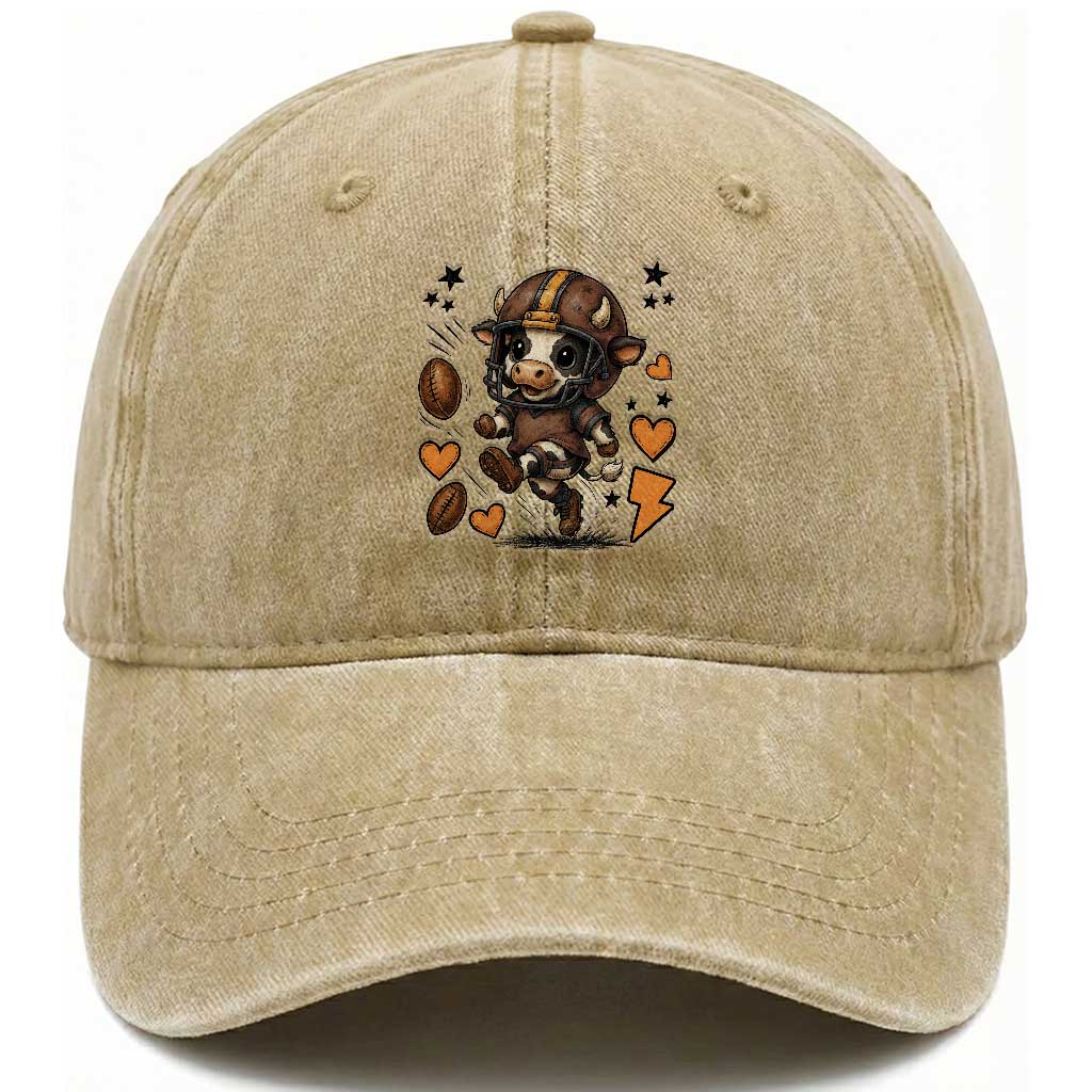 Football Lover Washed Cotton Baseball Cap Cute Dairy Cow Playing Football