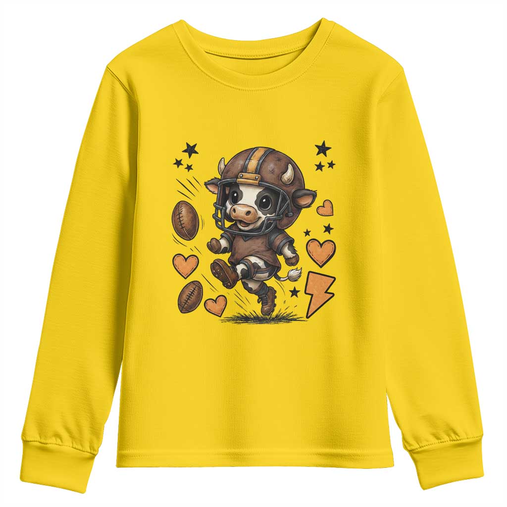 Football Lover Youth Sweatshirt Cute Dairy Cow Playing Football - Wonder Print Shop