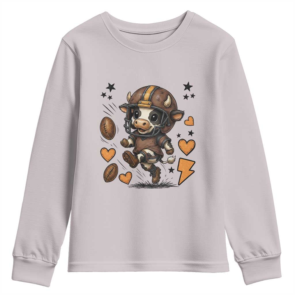 Football Lover Youth Sweatshirt Cute Dairy Cow Playing Football - Wonder Print Shop