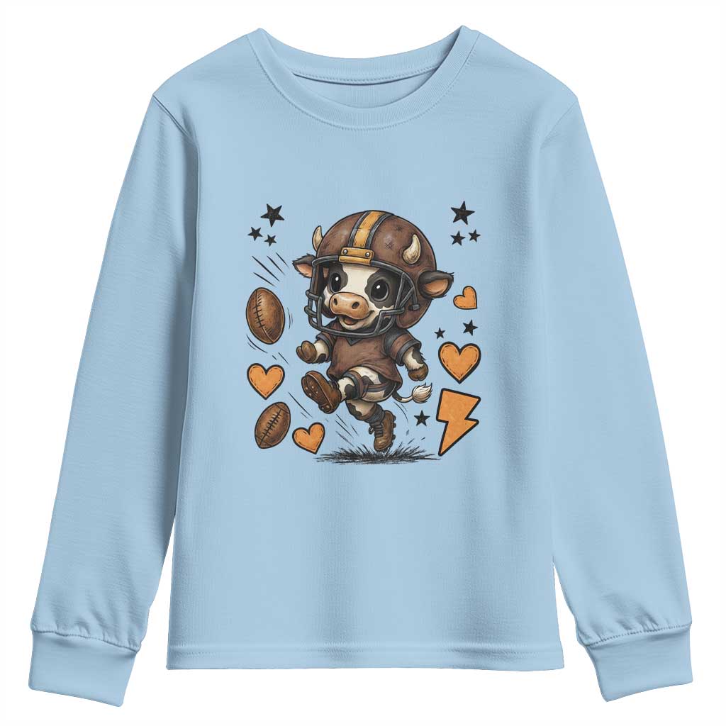 Football Lover Youth Sweatshirt Cute Dairy Cow Playing Football - Wonder Print Shop