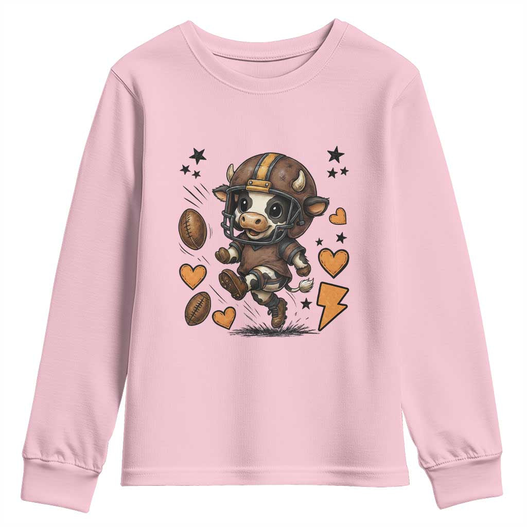 Football Lover Youth Sweatshirt Cute Dairy Cow Playing Football - Wonder Print Shop