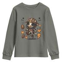 Football Lover Youth Sweatshirt Cute Dairy Cow Playing Football - Wonder Print Shop