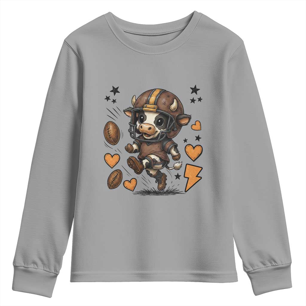 Football Lover Youth Sweatshirt Cute Dairy Cow Playing Football - Wonder Print Shop