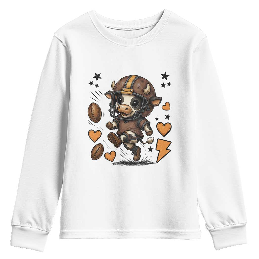 Football Lover Youth Sweatshirt Cute Dairy Cow Playing Football - Wonder Print Shop