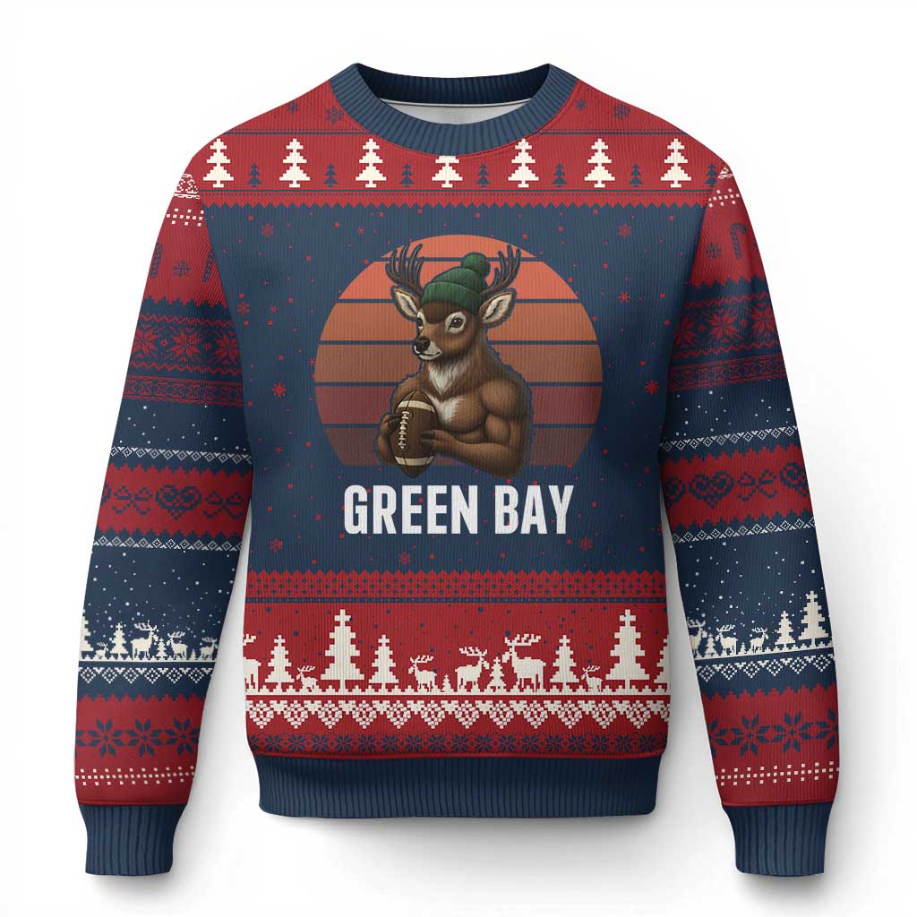 Deer Green Bay Football Ugly Christmas Sweater Retro Vintage Style - Wonder Print Shop