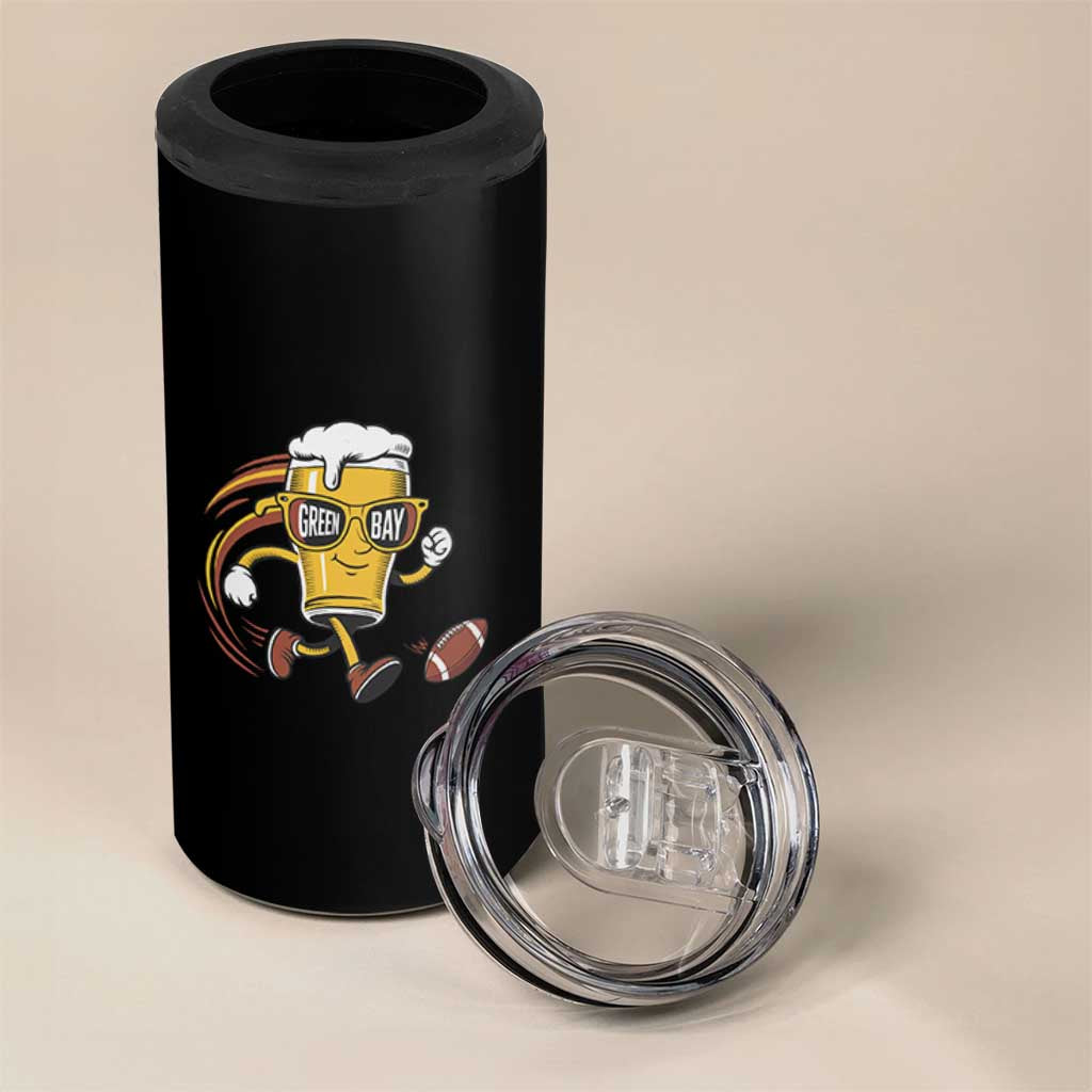 Funny Beer Mug Playing Football 4 in 1 Can Cooler Tumbler Team Supporter Green Bay Gift - Wonder Print Shop