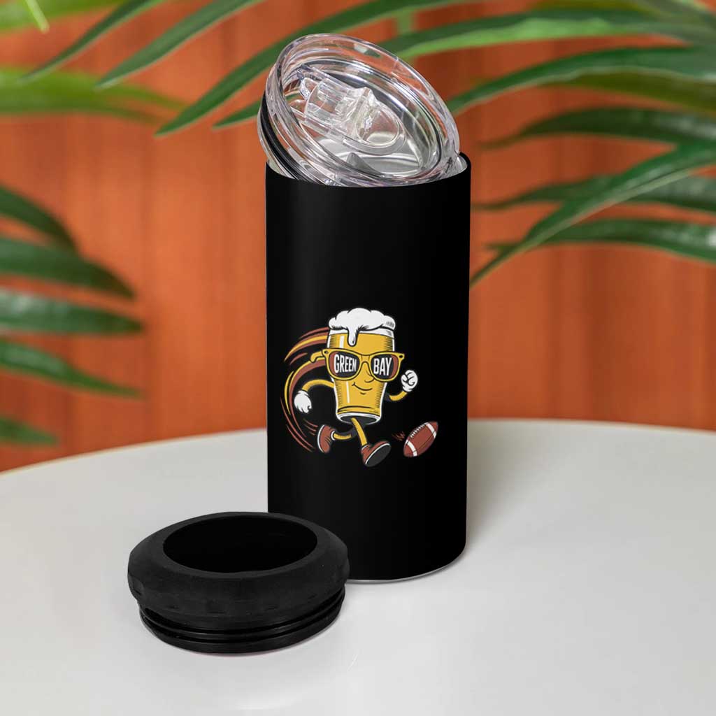 Funny Beer Mug Playing Football 4 in 1 Can Cooler Tumbler Team Supporter Green Bay Gift - Wonder Print Shop