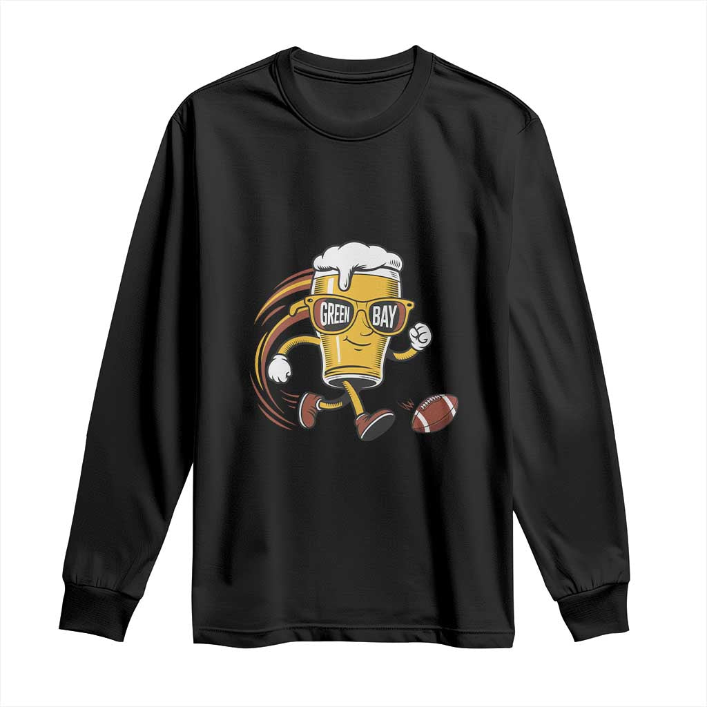 Funny Beer Mug Playing Football Long Sleeve Shirt Team Supporter Green Bay Gift - Wonder Print Shop