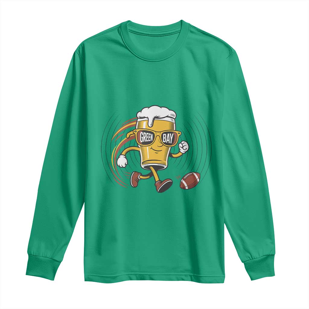 Funny Beer Mug Playing Football Long Sleeve Shirt Team Supporter Green Bay Gift - Wonder Print Shop