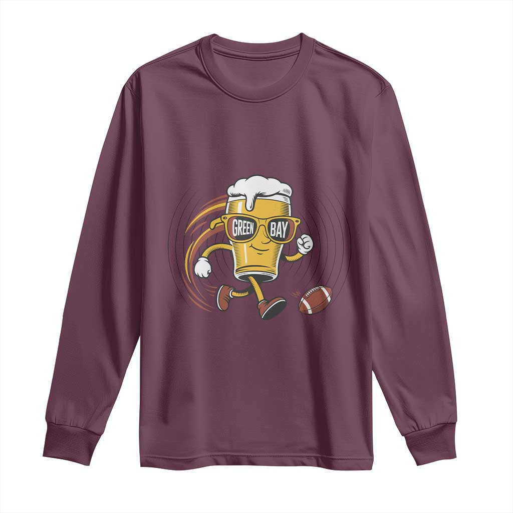 Funny Beer Mug Playing Football Long Sleeve Shirt Team Supporter Green Bay Gift - Wonder Print Shop