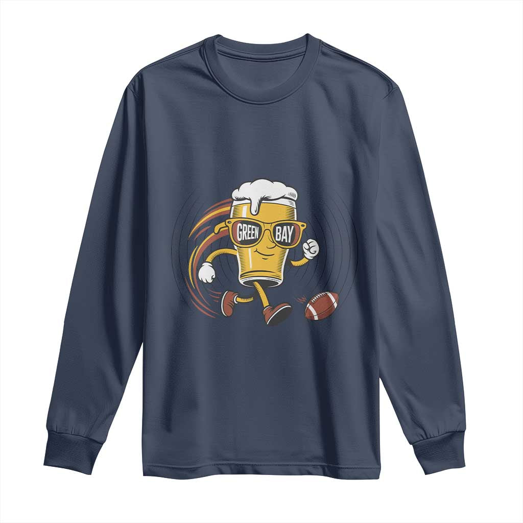 Funny Beer Mug Playing Football Long Sleeve Shirt Team Supporter Green Bay Gift - Wonder Print Shop
