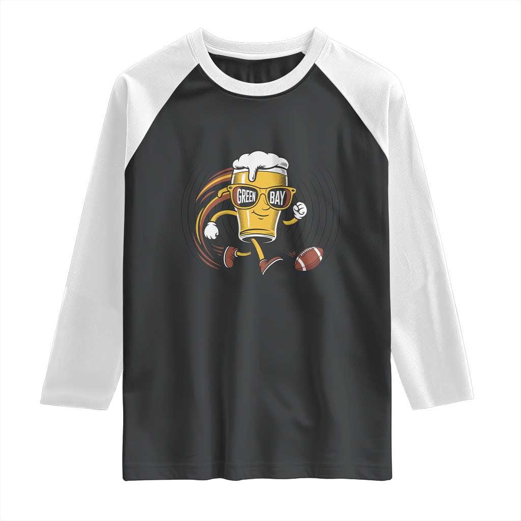 Funny Beer Mug Playing Football Raglan Shirt Team Supporter Green Bay Gift - Wonder Print Shop