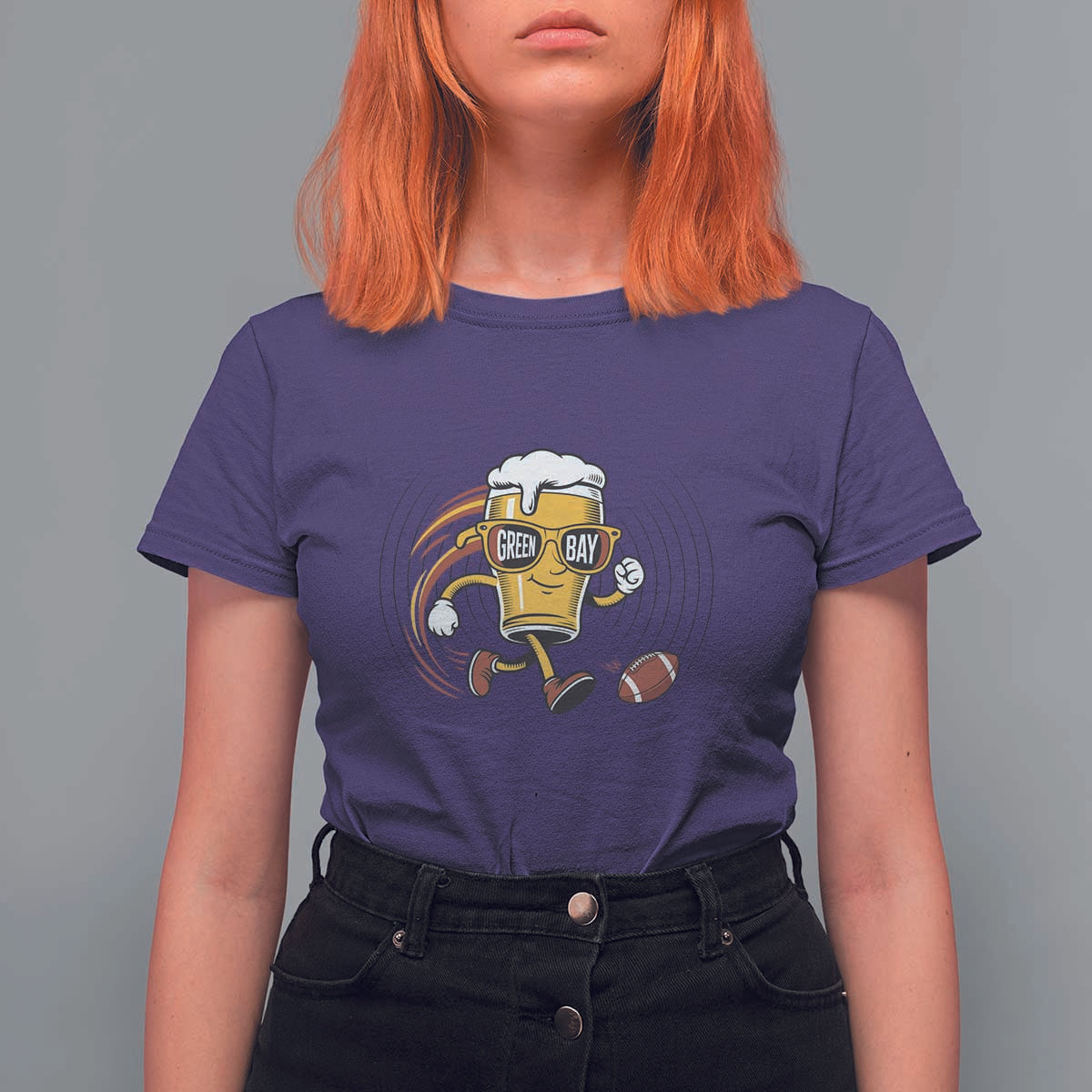 Funny Beer Mug Playing Football T Shirt For Women Team Supporter Green Bay Gift - Wonder Print Shop