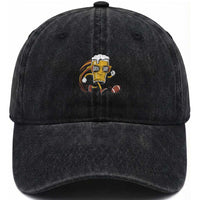 Funny Beer Mug Playing Football Washed Cotton Baseball Cap Team Supporter GFF Gift