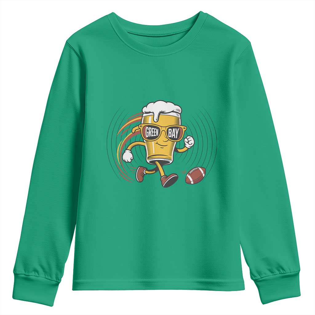 Funny Beer Mug Playing Football Youth Sweatshirt Team Supporter Green Bay Gift - Wonder Print Shop