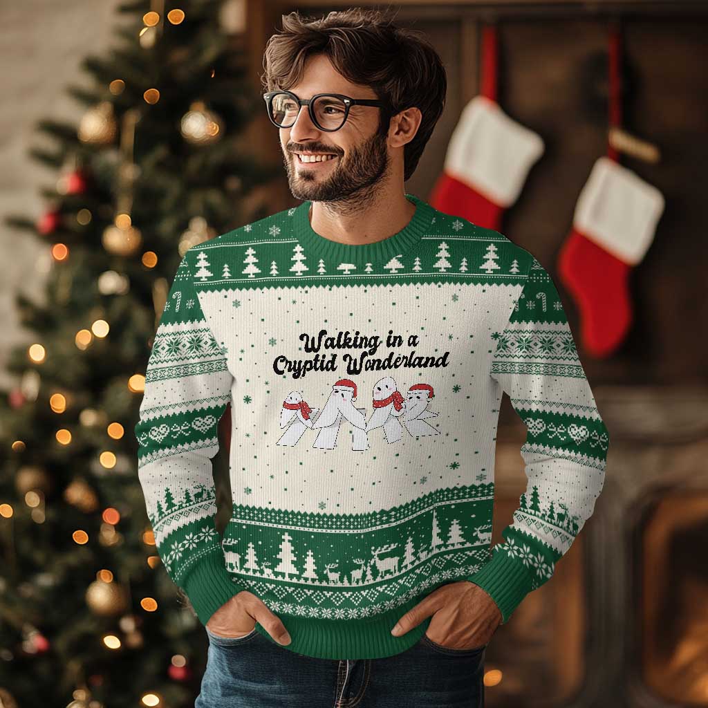 Funny Fresno Nightcrawlers Xmas Gift Ugly Christmas Sweater Walking In A Cryptid Wonderland - Wonder Print Shop