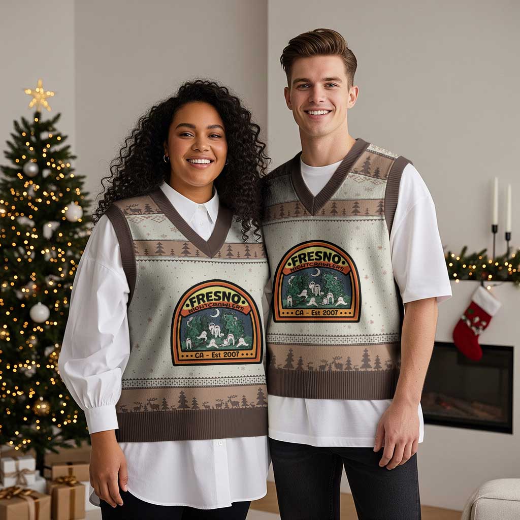Fresno Nightcrawlers Folklore Gift V-Neck Knit Sweater Vest Home Of California Cryptids - Wonder Print Shop