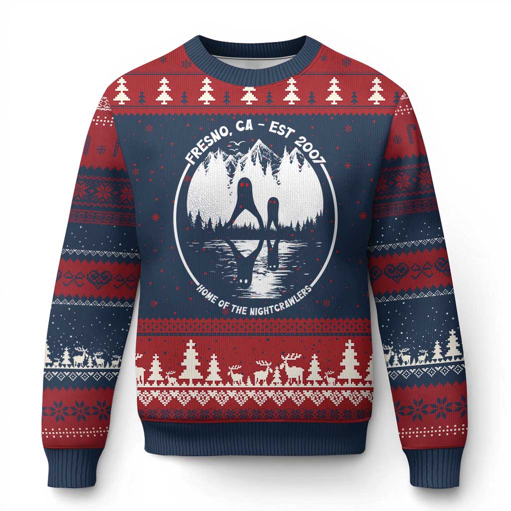 Home Of The Fresno Nightcrawlers Ugly Christmas Sweater California Cryptid Hunter - Wonder Print Shop