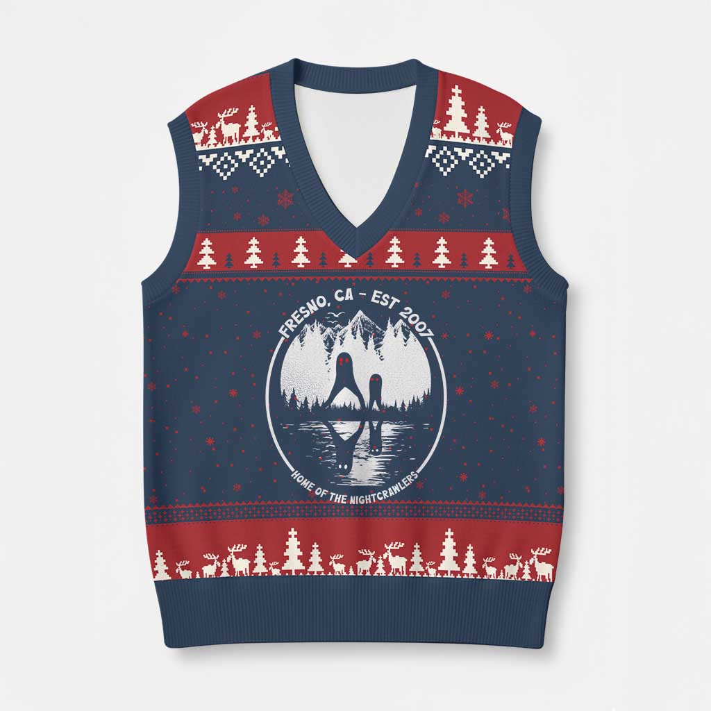 Home Of The Fresno Nightcrawlers V-Neck Knit Sweater Vest California Cryptid Hunter - Wonder Print Shop