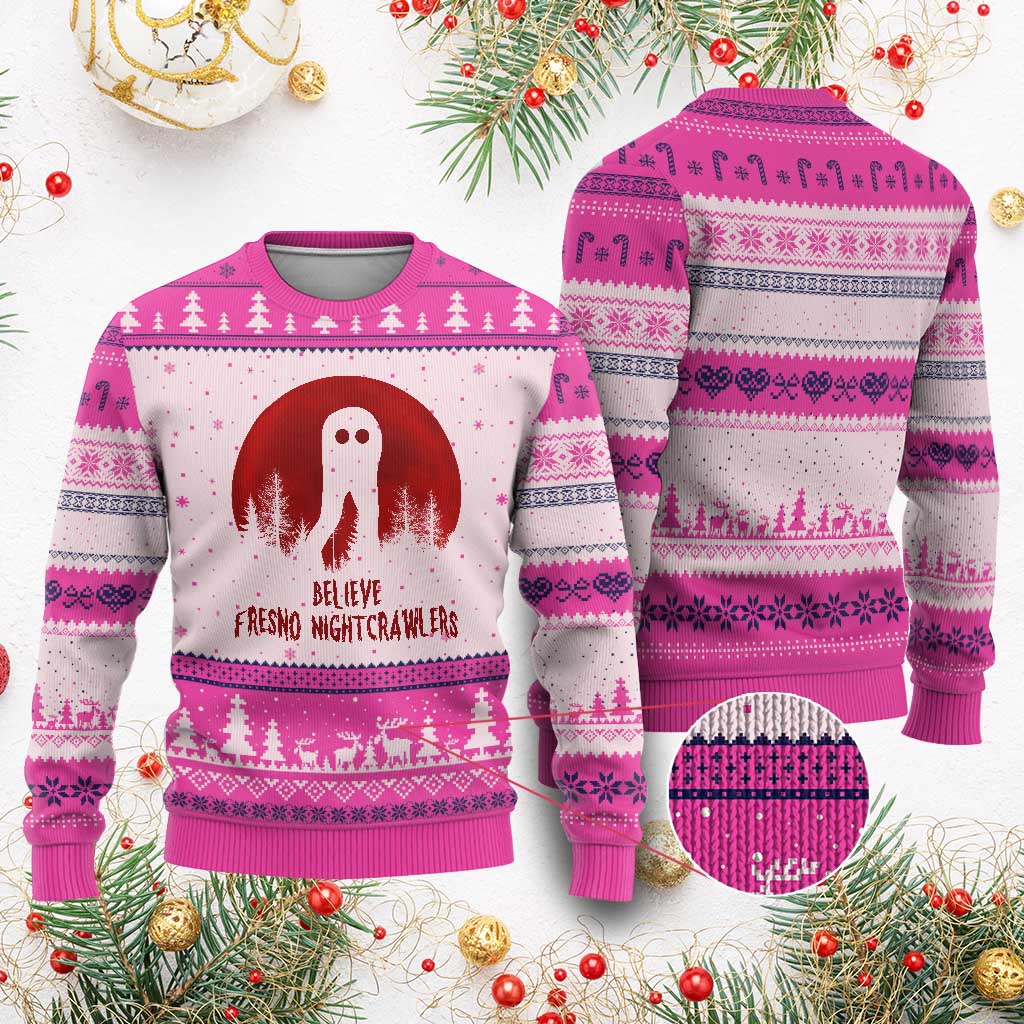 Believe In Fresno Nightcrawlers Ugly Christmas Sweater California Cryptid Hunter Gift - Wonder Print Shop